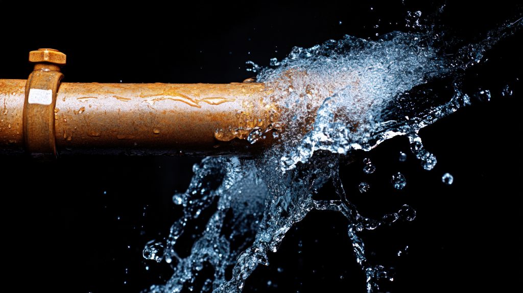 burst pipe causing plumbing emergency and water flooding home floor