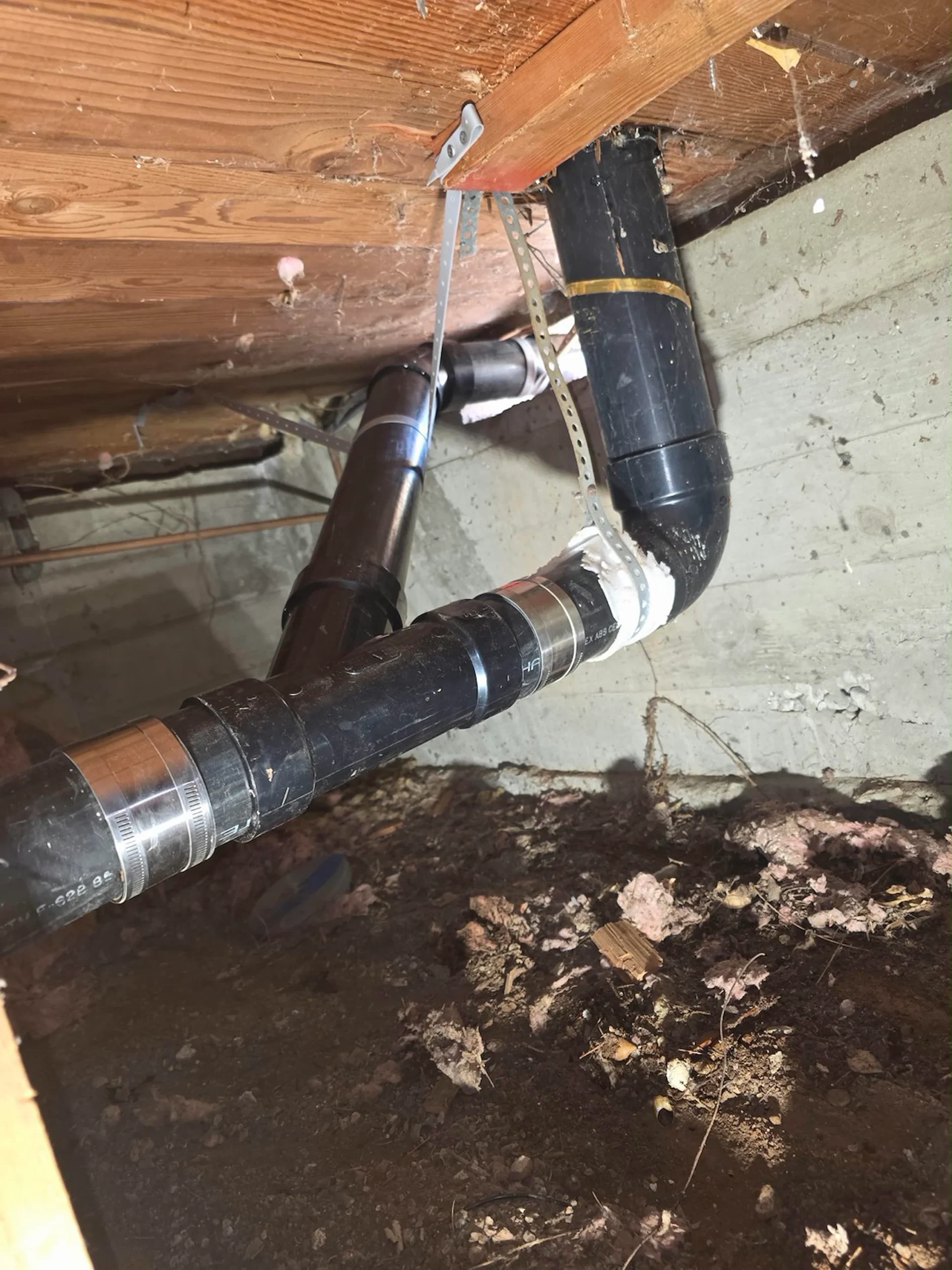 New ABS drain piping installed under a Saratoga, California home